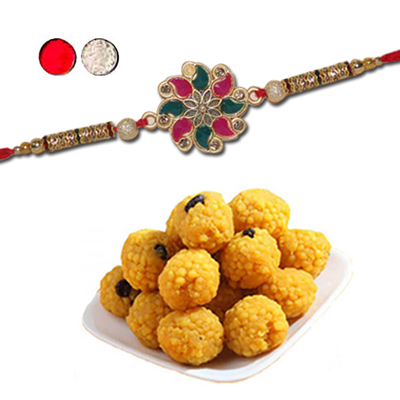 "Rakhi -  ZR-5060 A (Single Rakhi), 500gms of Laddu - Click here to View more details about this Product
